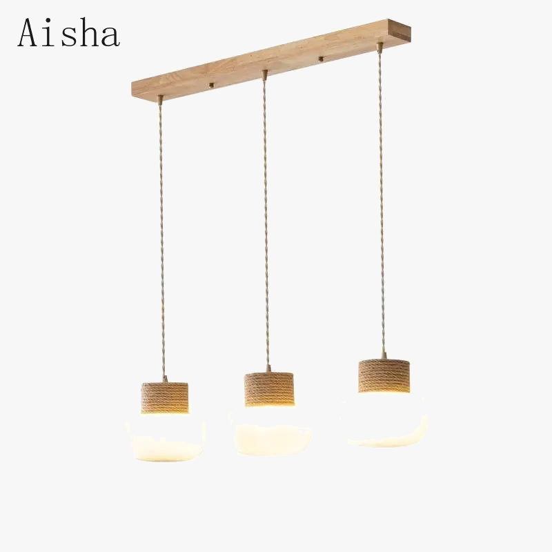 suspension wabi-sabi en verre blanc avec corde de chanvre