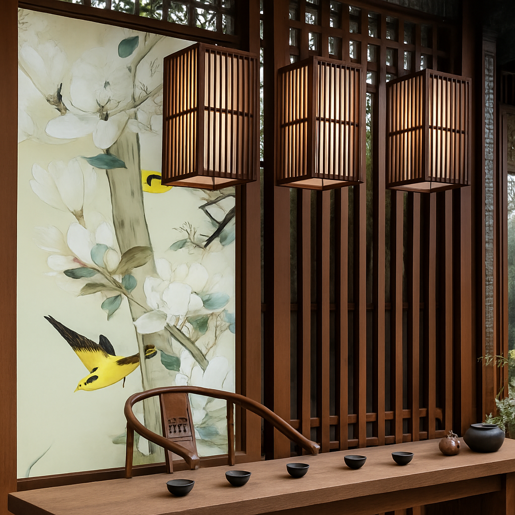 suspension zen bois vintage japonais