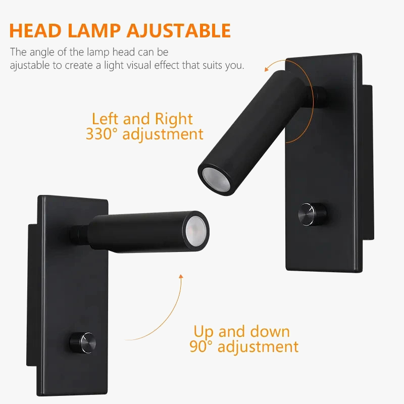 Tokili Lampe de lecture murale Tête de lit Lampe de chevet avec interrupteur rotatif Gradateur Projecteur réglable Applique en nickel noir Marque LED4