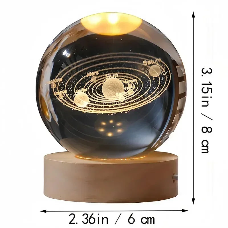 veilleuse 3D en cristal système solaire cadeau décoratif en bois