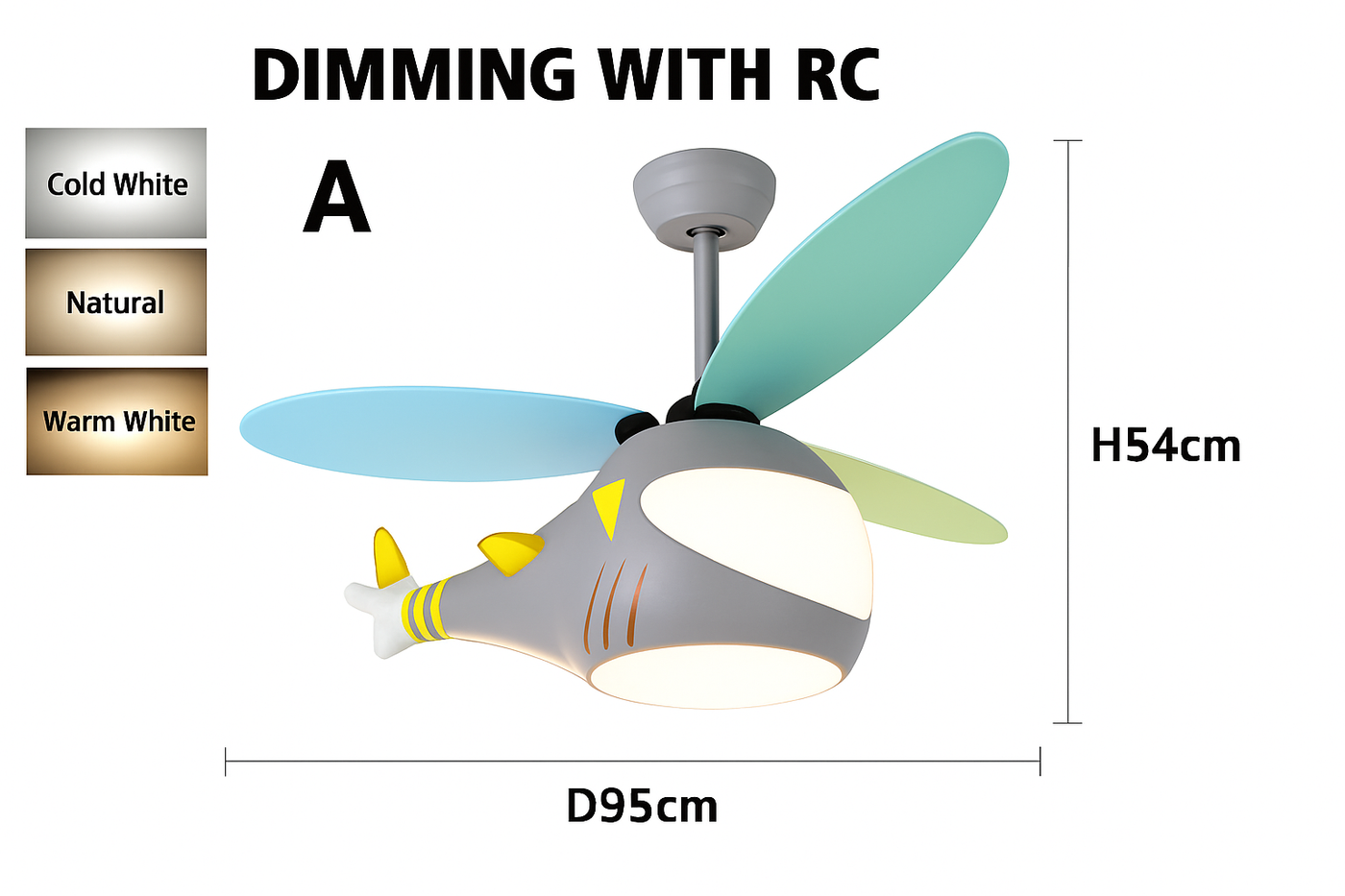 ventilateur créatif hélicoptère pour chambre d'enfant décorative