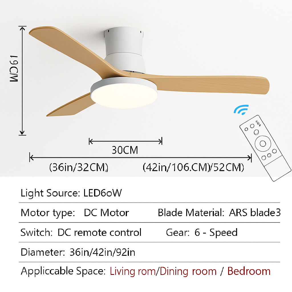 ventilateur de plafond américain léger avec lumière et contrôle électrique