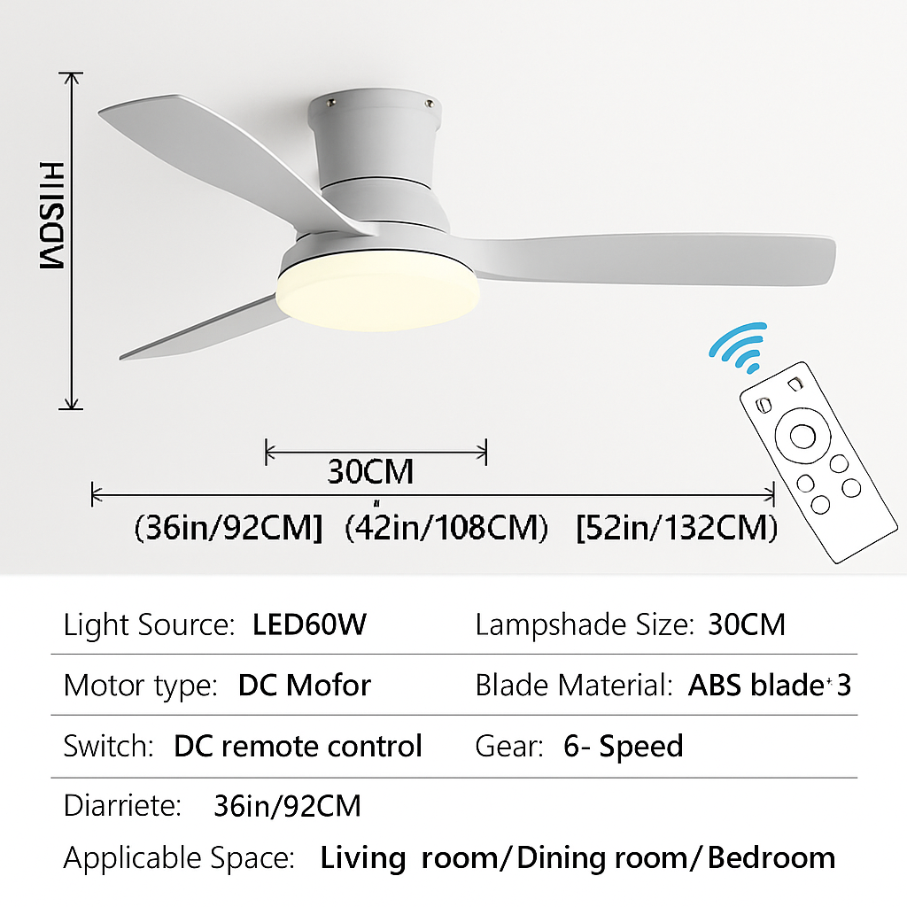 ventilateur de plafond américain léger avec lumière et contrôle électrique