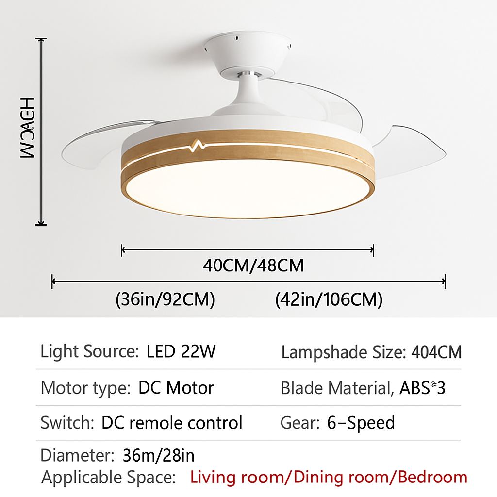 ventilateur de plafond avec lumière et contrôle caché moteur dc