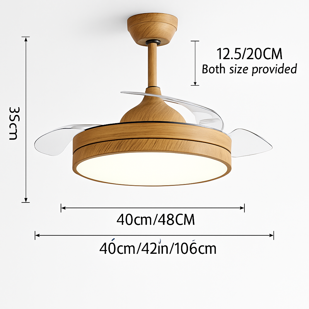 ventilateur de plafond avec lumière et contrôle caché moteur dc
