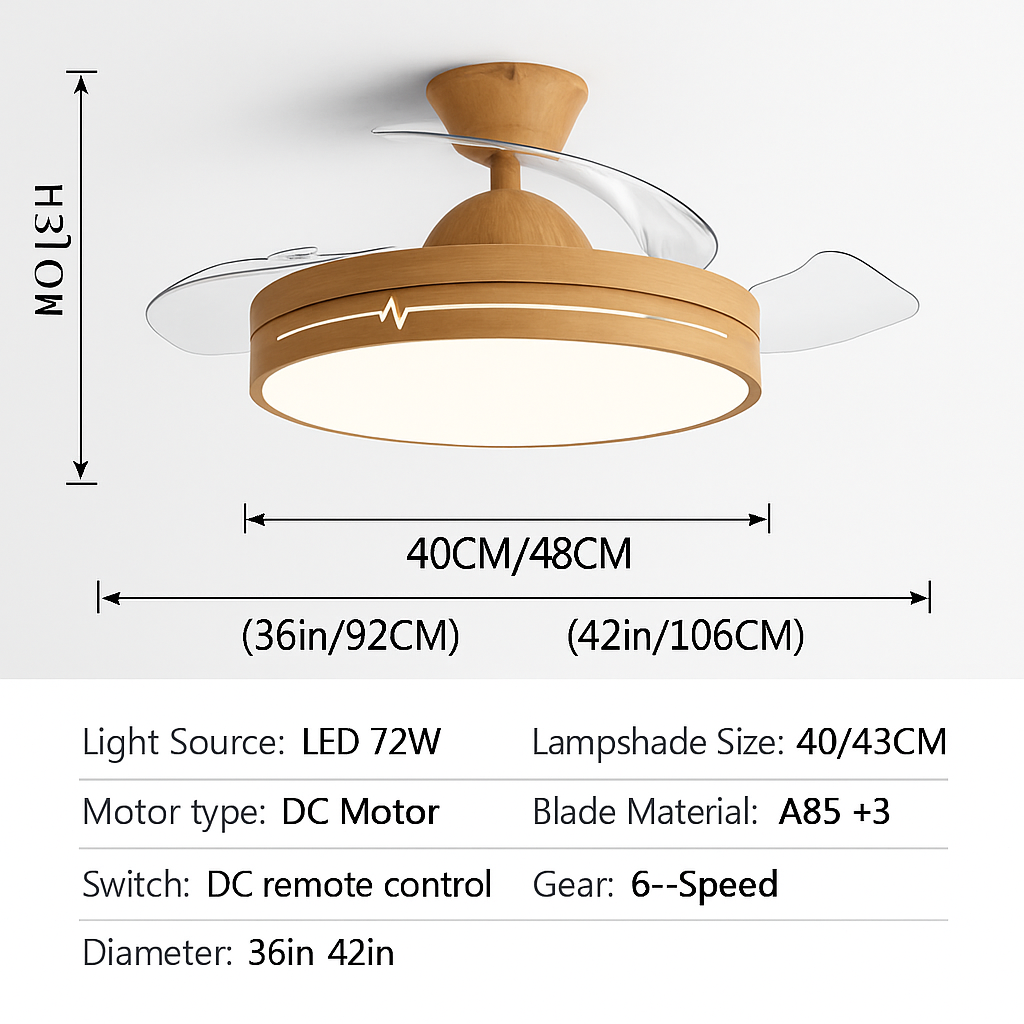 ventilateur de plafond avec lumière et contrôle caché moteur dc