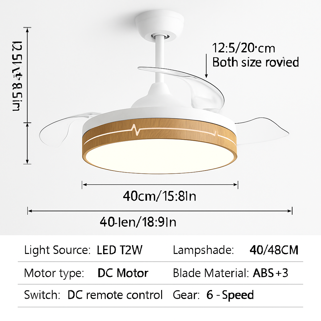 ventilateur de plafond avec lumière et contrôle caché moteur dc