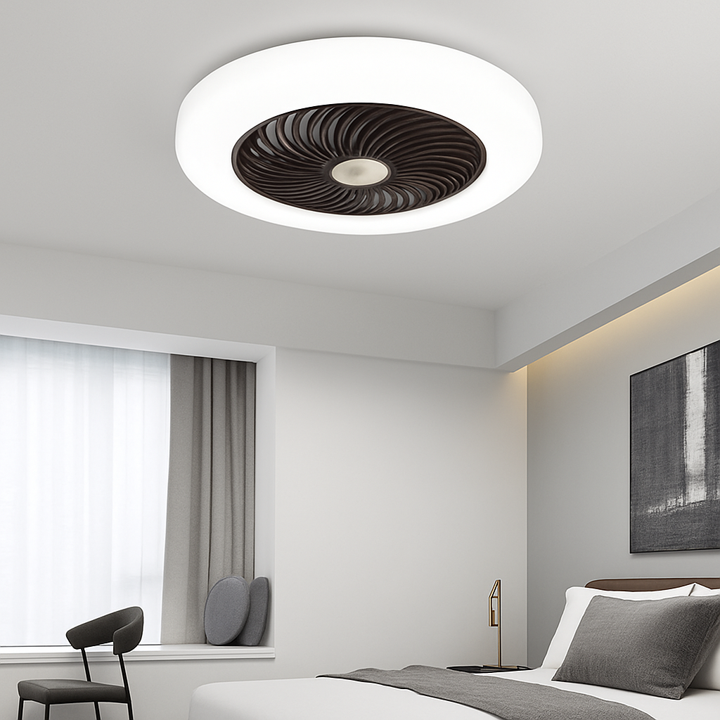ventilateur de plafond avec télécommande dimmable et lumière LED minimaliste