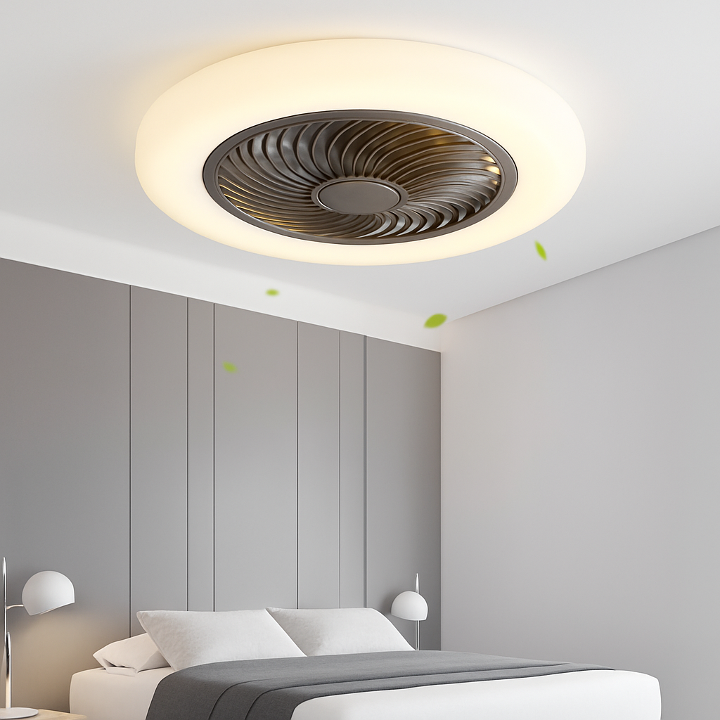 ventilateur de plafond avec télécommande dimmable et lumière LED minimaliste