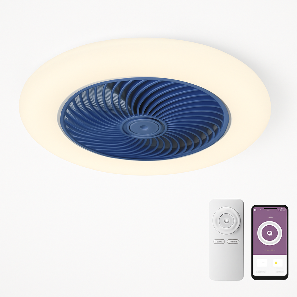 ventilateur de plafond avec télécommande dimmable et lumière LED minimaliste