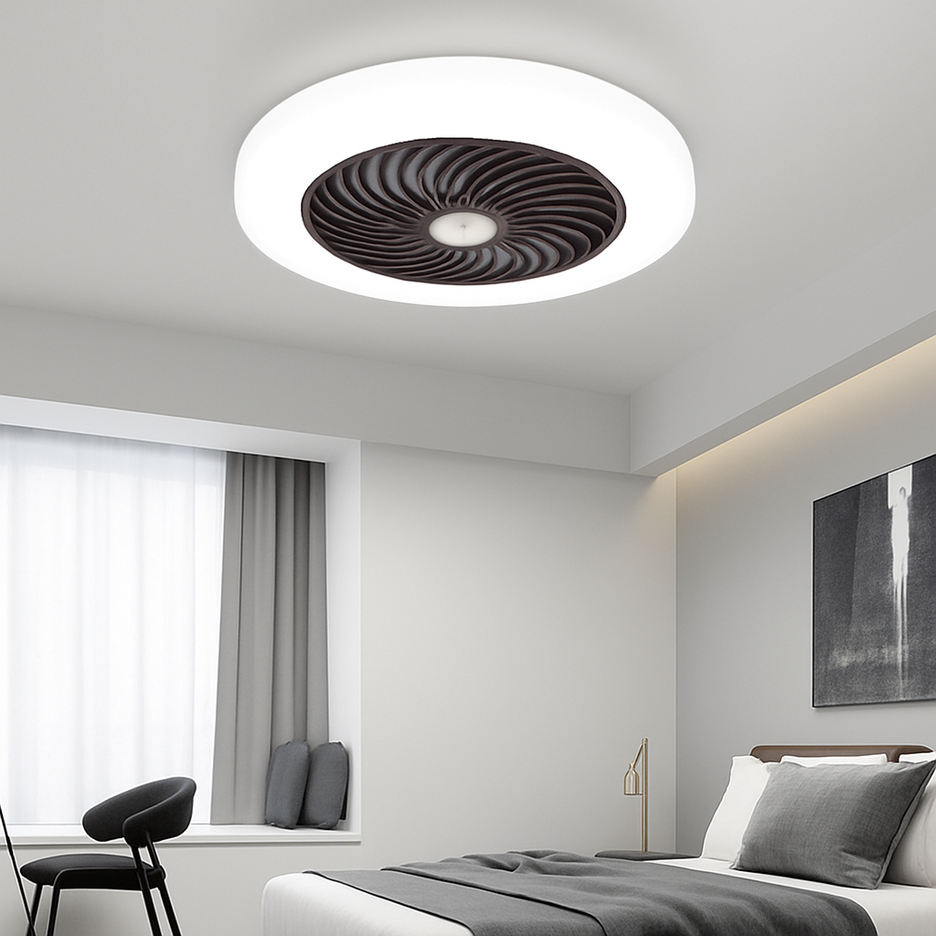 ventilateur de plafond avec télécommande dimmable et lumière LED minimaliste