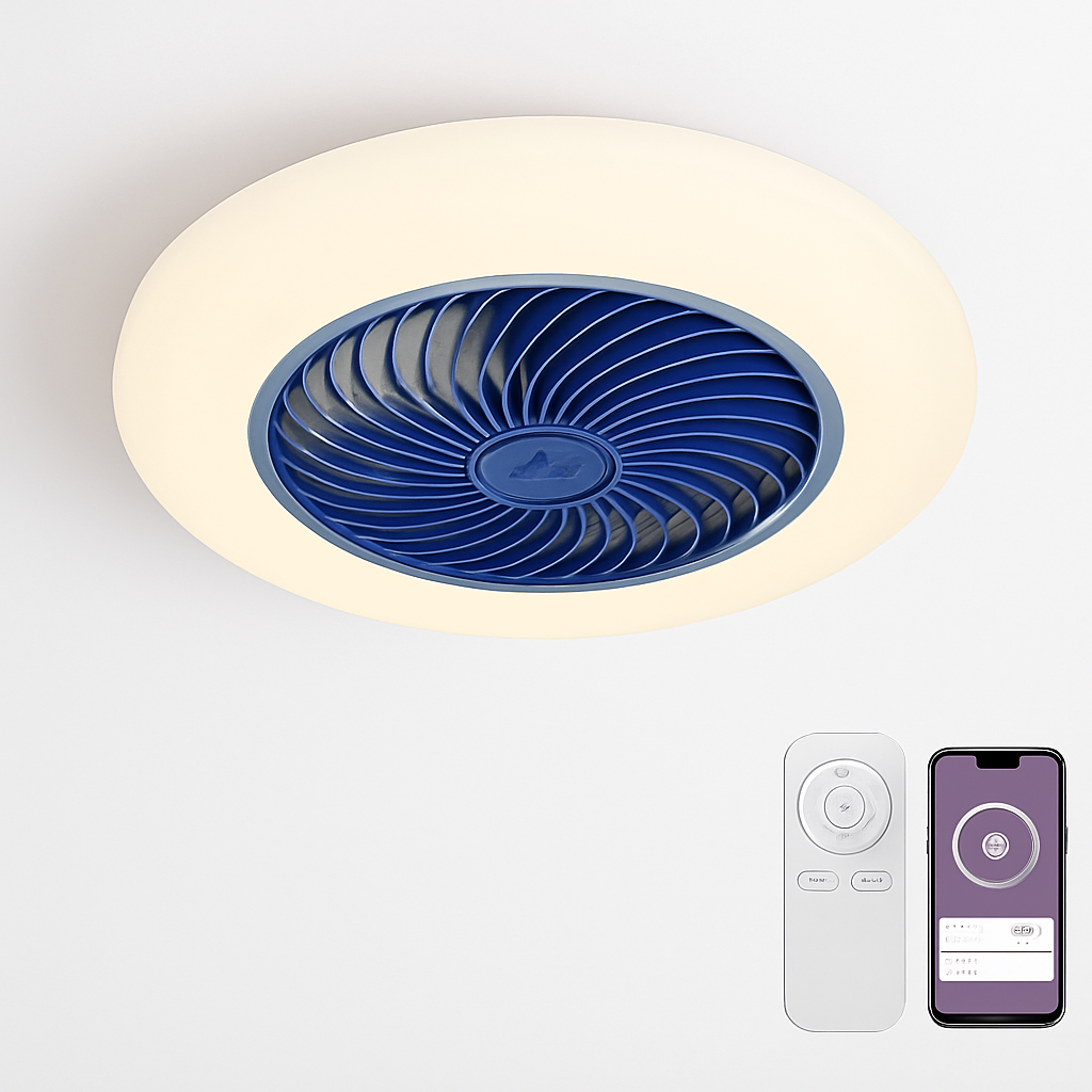 ventilateur de plafond avec télécommande dimmable et lumière LED minimaliste
