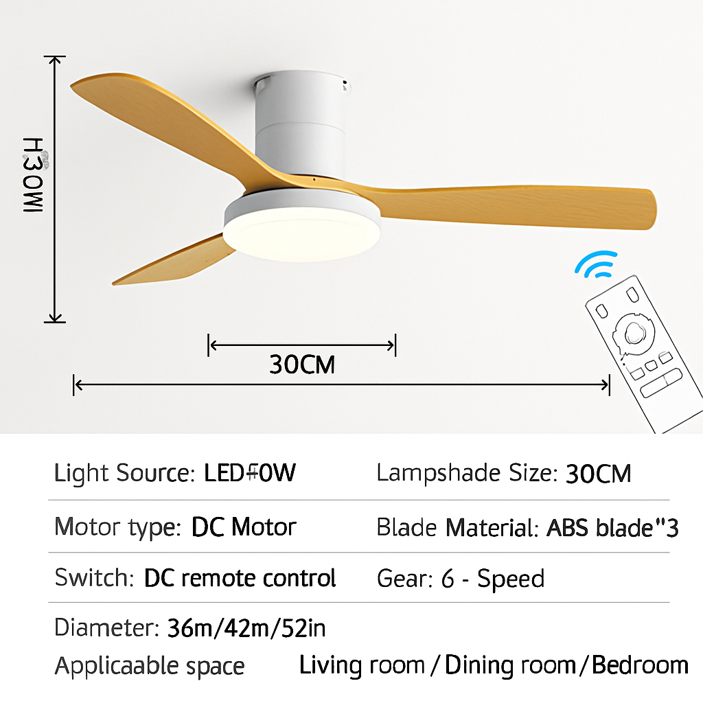 ventilateur de plafond bas avec lumière led et contrôle électrique