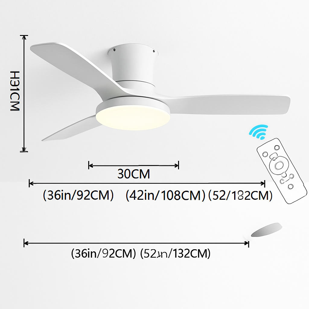 ventilateur de plafond bas avec lumière led et contrôle électrique