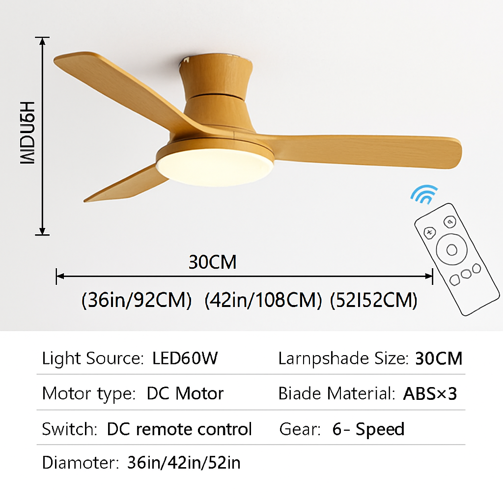 ventilateur de plafond bas avec lumière led et contrôle électrique
