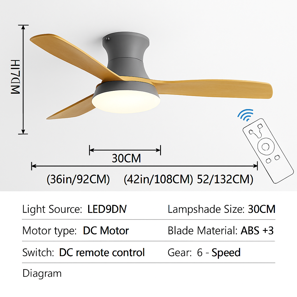 ventilateur de plafond bas avec lumière led et contrôle électrique