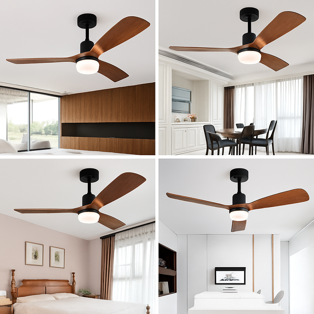 ventilateur de plafond bois 3 pales avec lumière et télécommande