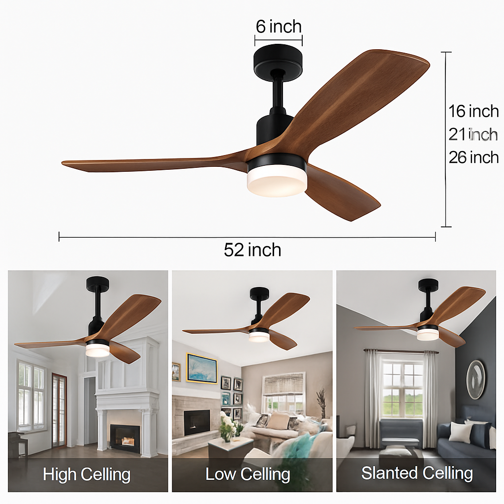 ventilateur de plafond bois 3 pales avec lumière et télécommande