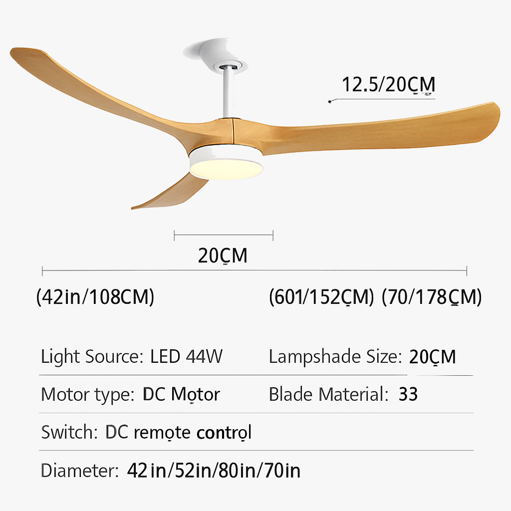 ventilateur de plafond bois naturel de luxe avec led réversible été hiver