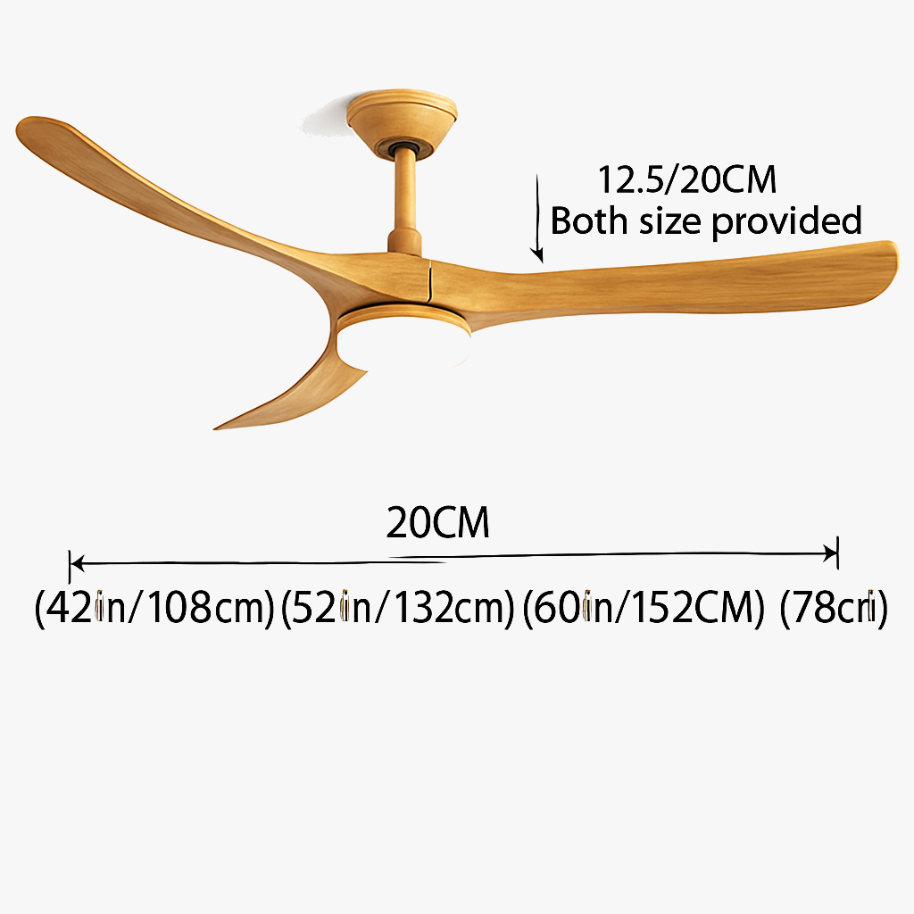 ventilateur de plafond bois naturel de luxe avec led réversible été hiver
