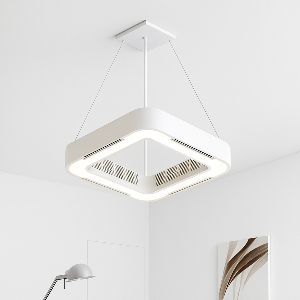 Ventilateur de plafond carré blanc avec application intelligente