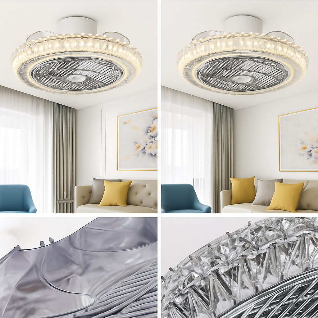 ventilateur de plafond cristal moderne avec lumière télécommande silencieuse 3 vitesses
