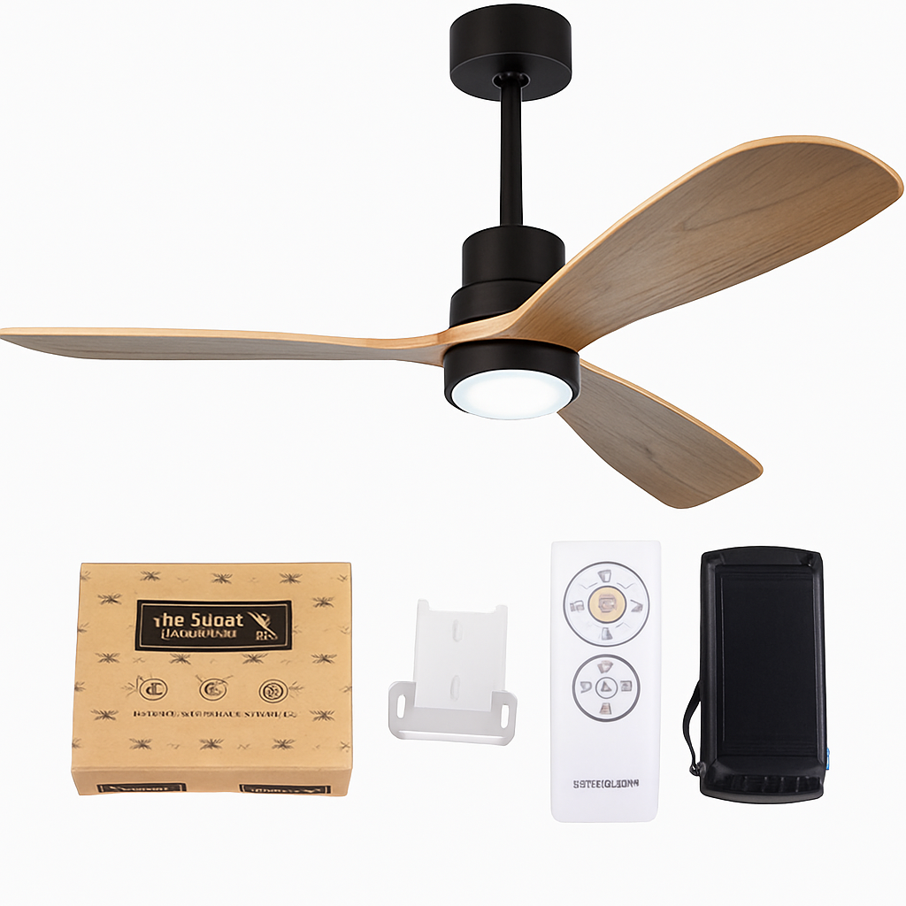 ventilateur de plafond en bois design vintage avec lumière intégrée