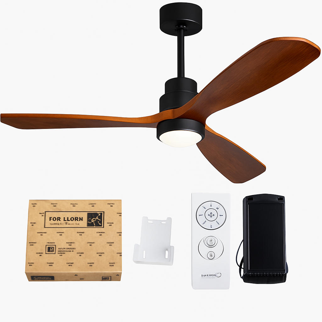 ventilateur de plafond en bois design vintage avec lumière intégrée