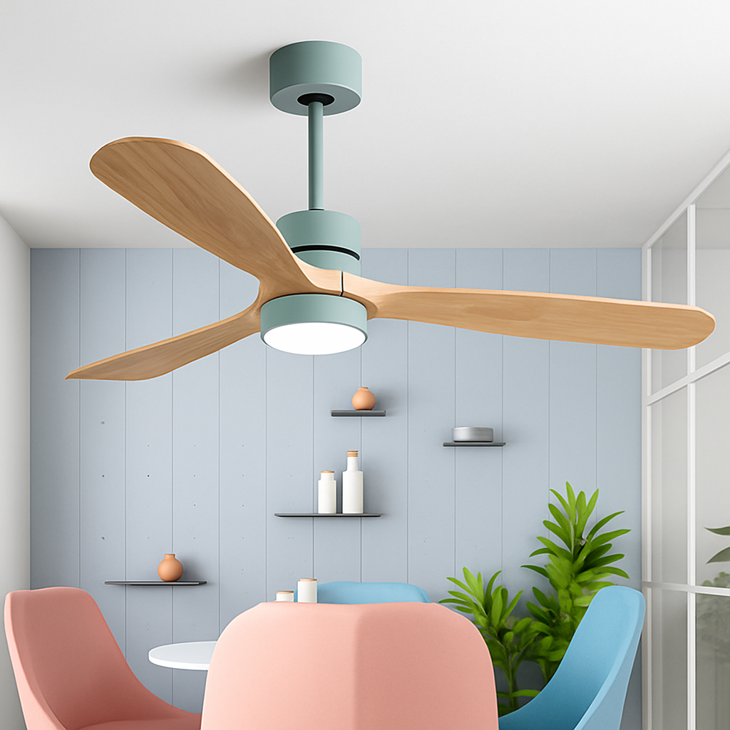 ventilateur de plafond en bois design vintage avec lumière intégrée