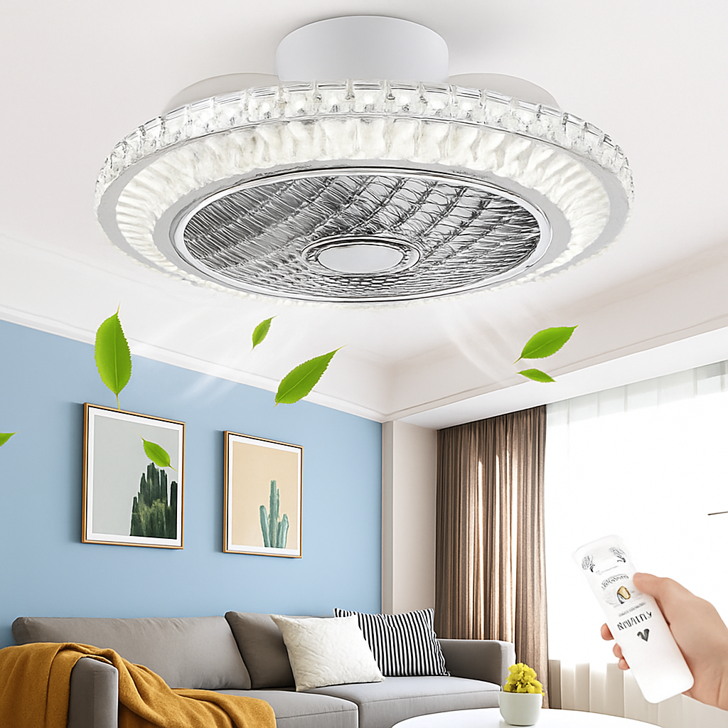 ventilateur de plafond en cristal moderne avec lumière et télécommande