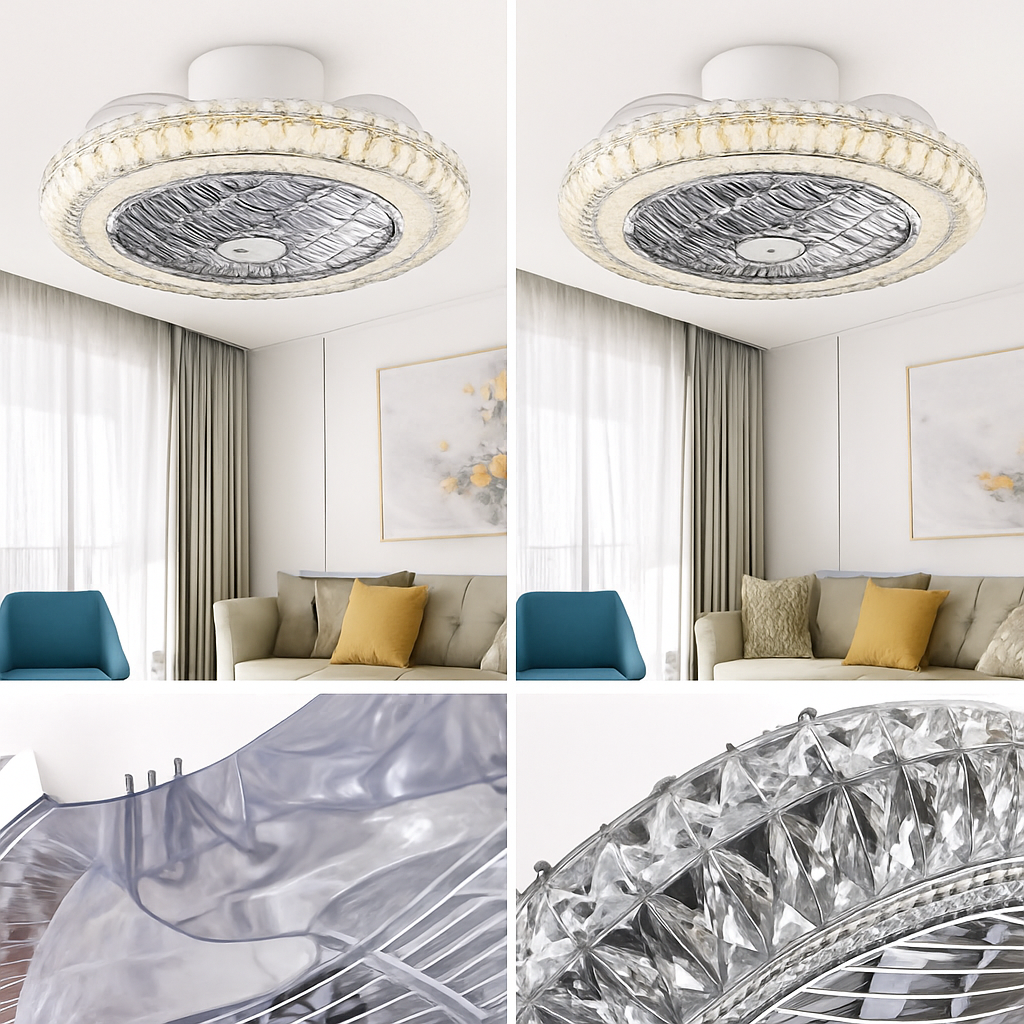 ventilateur de plafond en cristal moderne avec lumière et télécommande