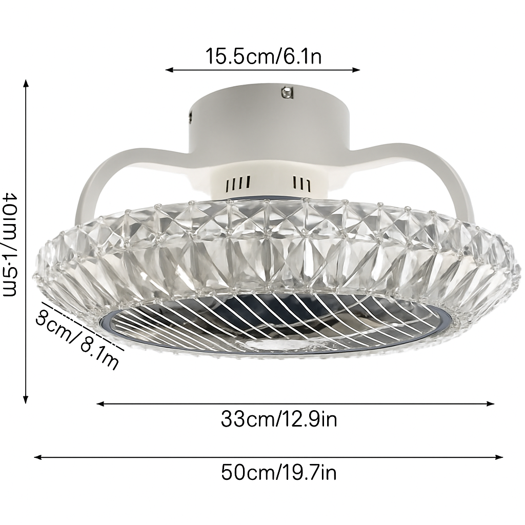 ventilateur de plafond en cristal moderne avec lumière et télécommande