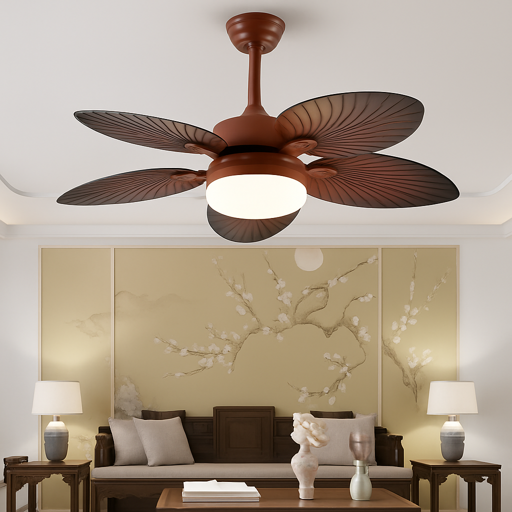 ventilateur de plafond industriel avec lampe japonaise rétro