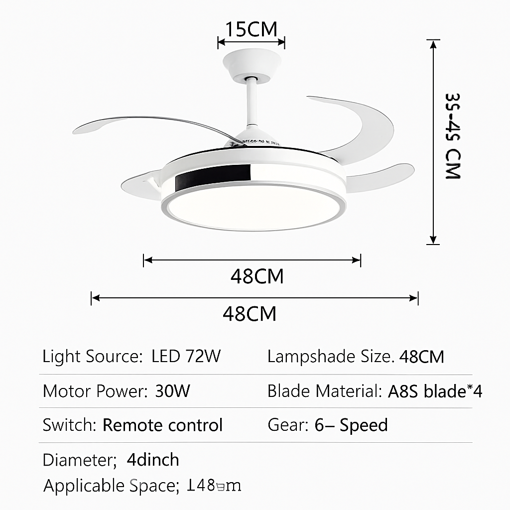 ventilateur de plafond invisible avec lumière lustre suspension ménage