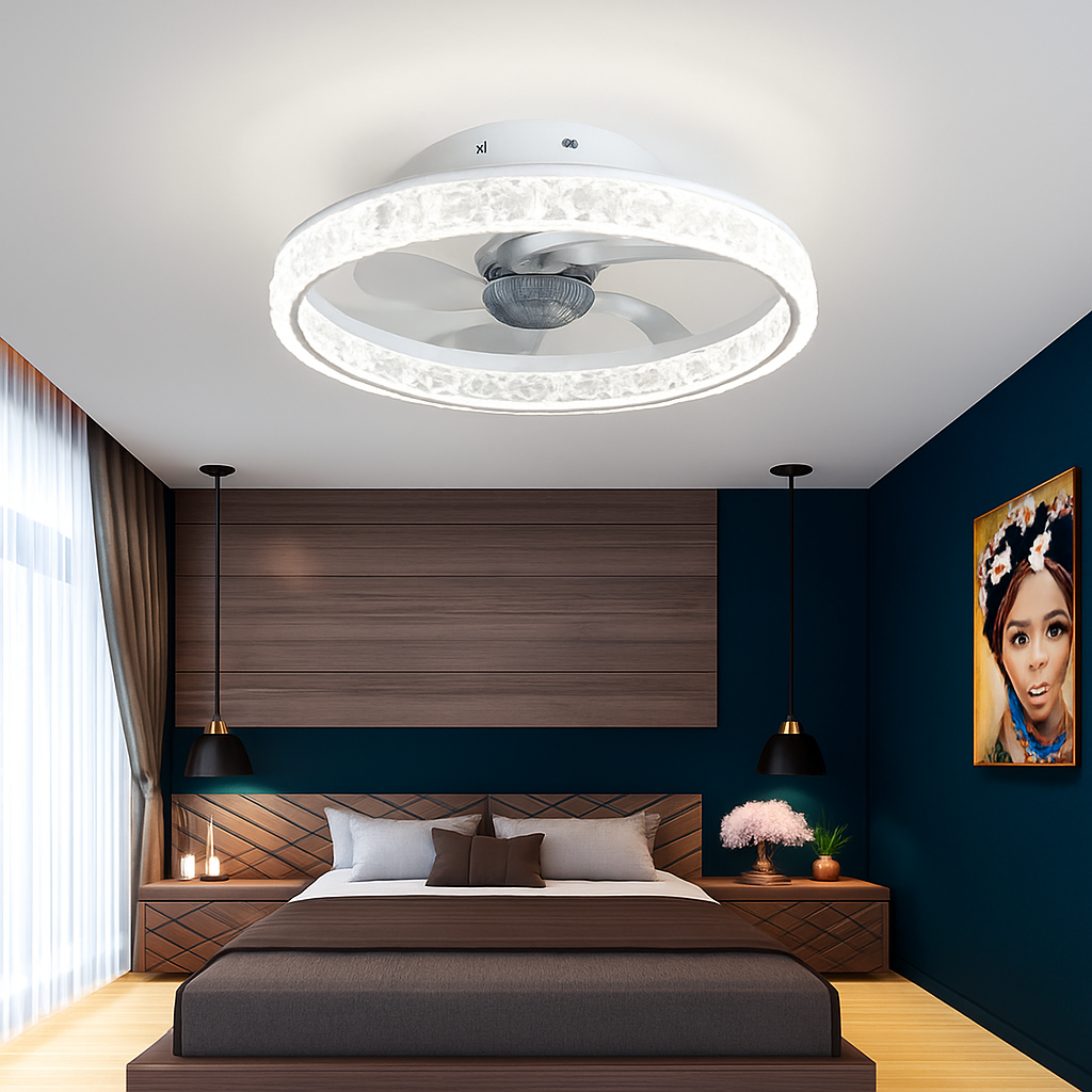 ventilateur de plafond minimaliste avec lumière cristal led télécommande
