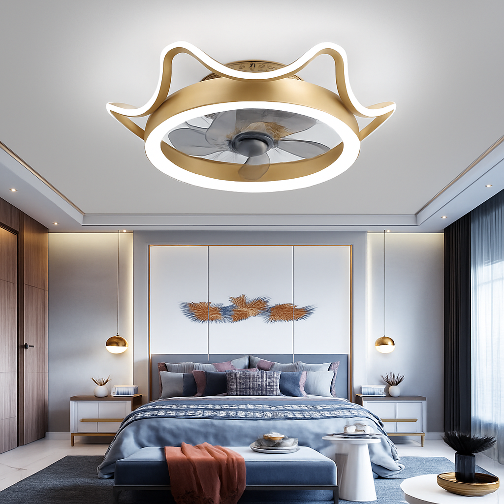 ventilateur de plafond minimaliste avec lumière cristal led télécommande