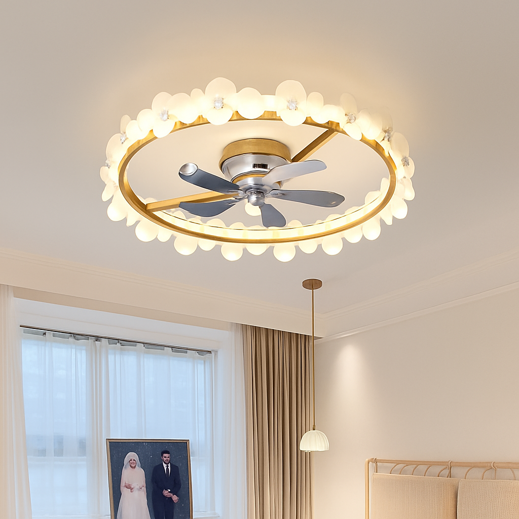 ventilateur de plafond moderne avec lumière et contrôle intelligent