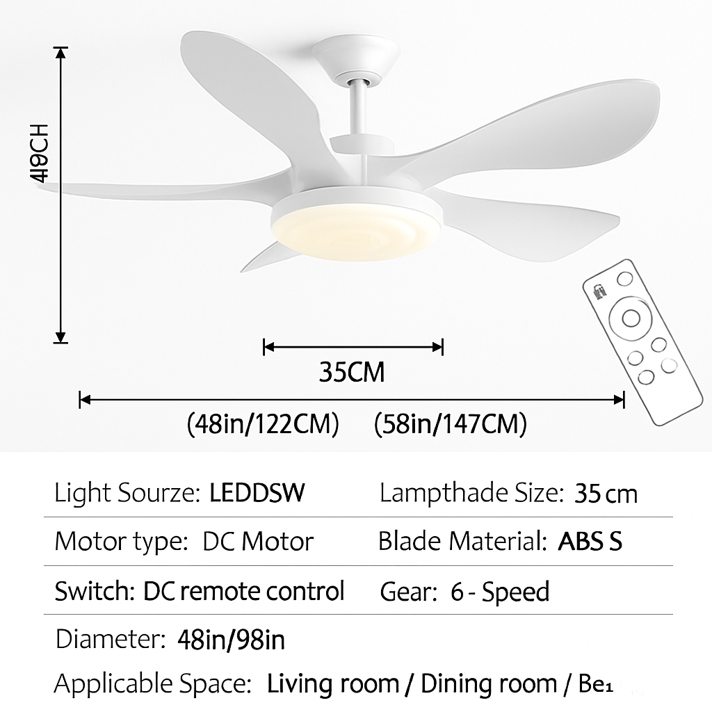ventilateur de plafond moderne avec lumière et vents forts muet