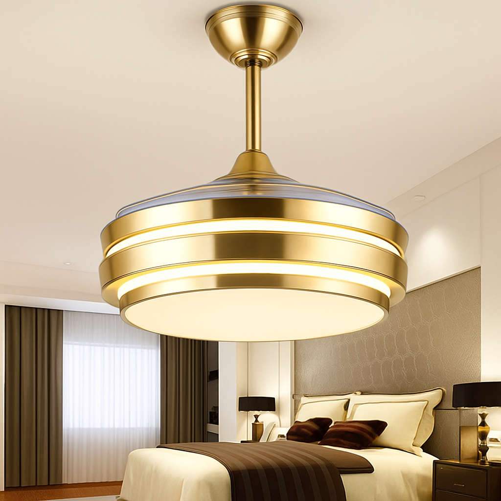 ventilateur de plafond moderne avec lumières et télécommande