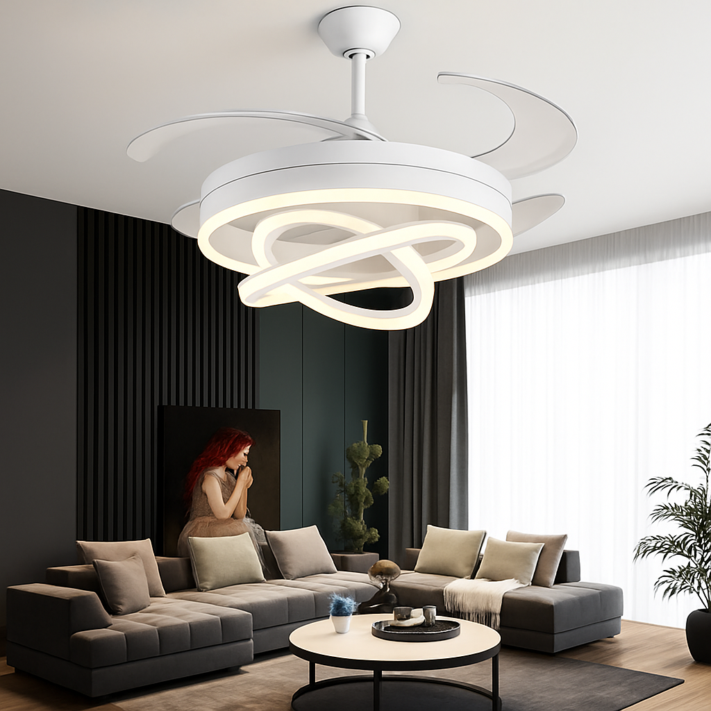 ventilateur de plafond moderne 	 avec lumières led télécommande rechargeable