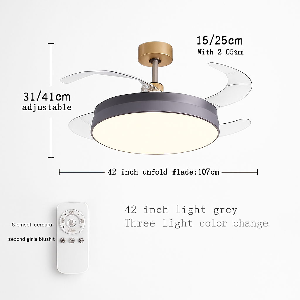 ventilateur de plafond moderne 	 avec lumières led télécommande rechargeable