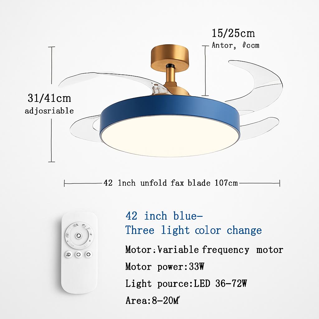 ventilateur de plafond moderne 	 avec lumières led télécommande rechargeable