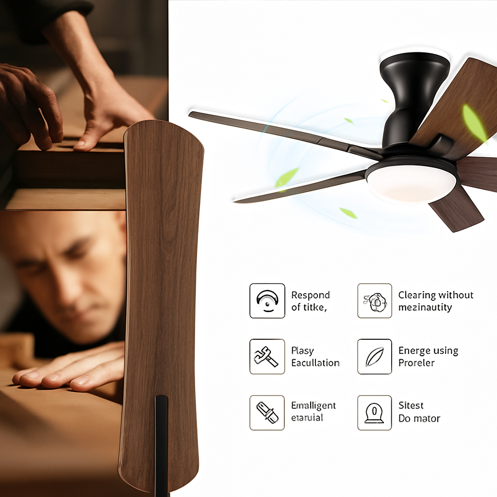 ventilateur de plafond moderne en bois avec télécommande et lumière
