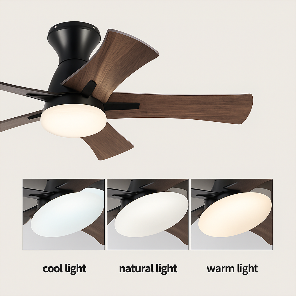 ventilateur de plafond moderne en bois avec télécommande et lumière