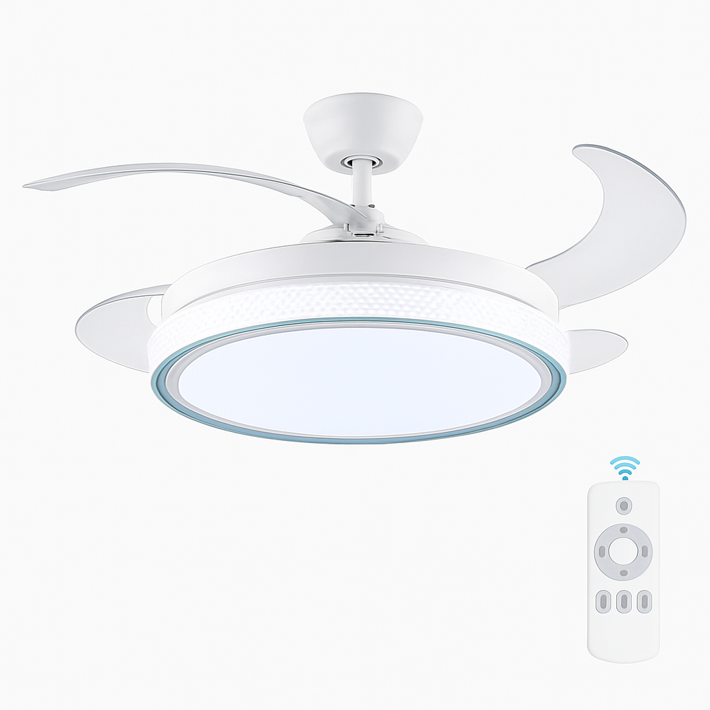 ventilateur de plafond moderne led intelligent avec 4 pales rétractables