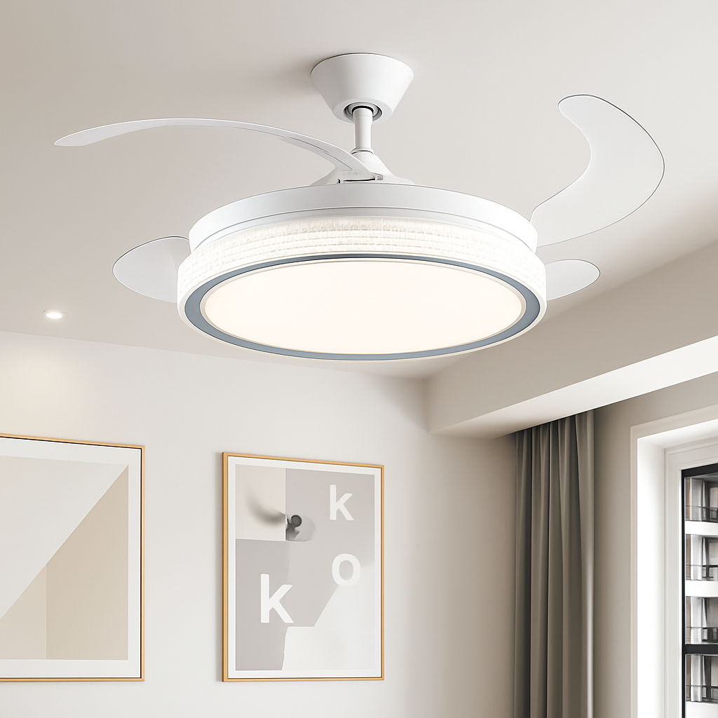 ventilateur de plafond moderne led intelligent avec 4 pales rétractables