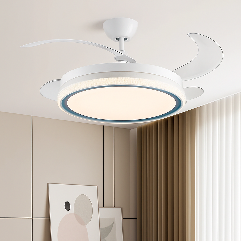 ventilateur de plafond moderne led intelligent avec 4 pales rétractables