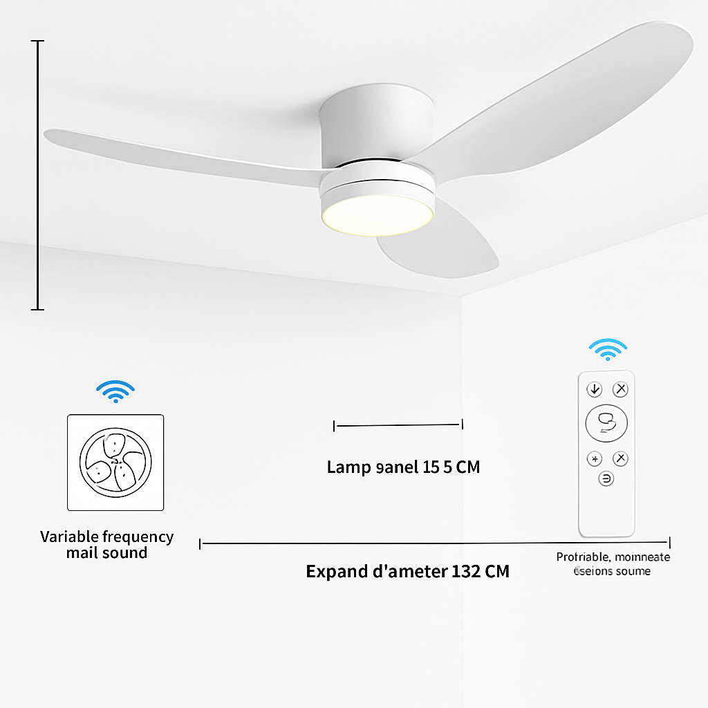 ventilateur de plafond moderne à led télécommande 6 vitesses éclairage intégré