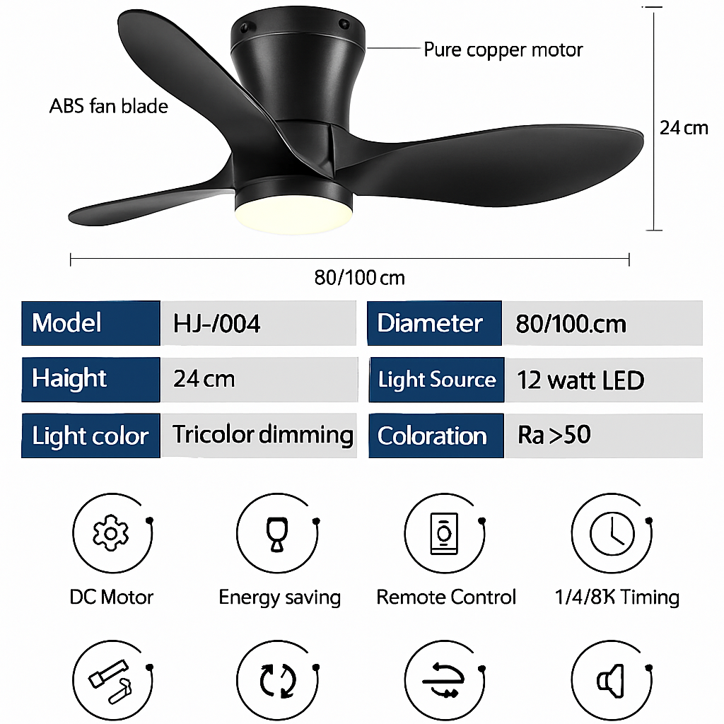 ventilateur de plafond moderne à leds avec télécommande et synchronisation