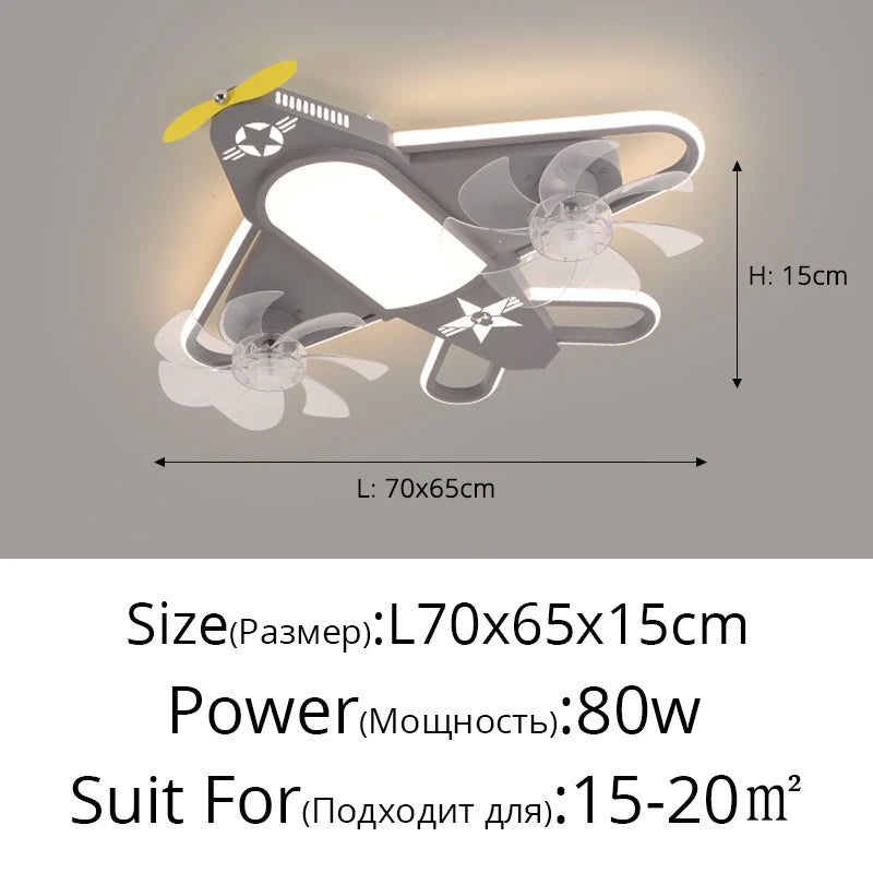 ventilateur de plafond moderne pour enfants avec éclairage led dimmable et déco à distance